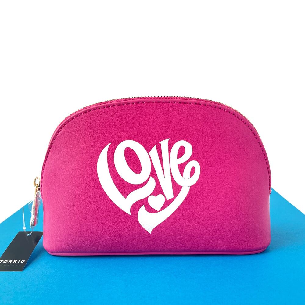 Torrid Cosmetic Makeup Bag Love Pink - Faux Leather Zip Accessory Pouch